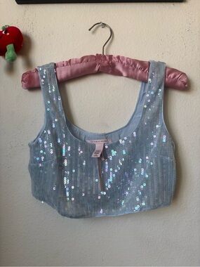 Baby Blue Victorias Secret Sequins Cropped blouse NWT